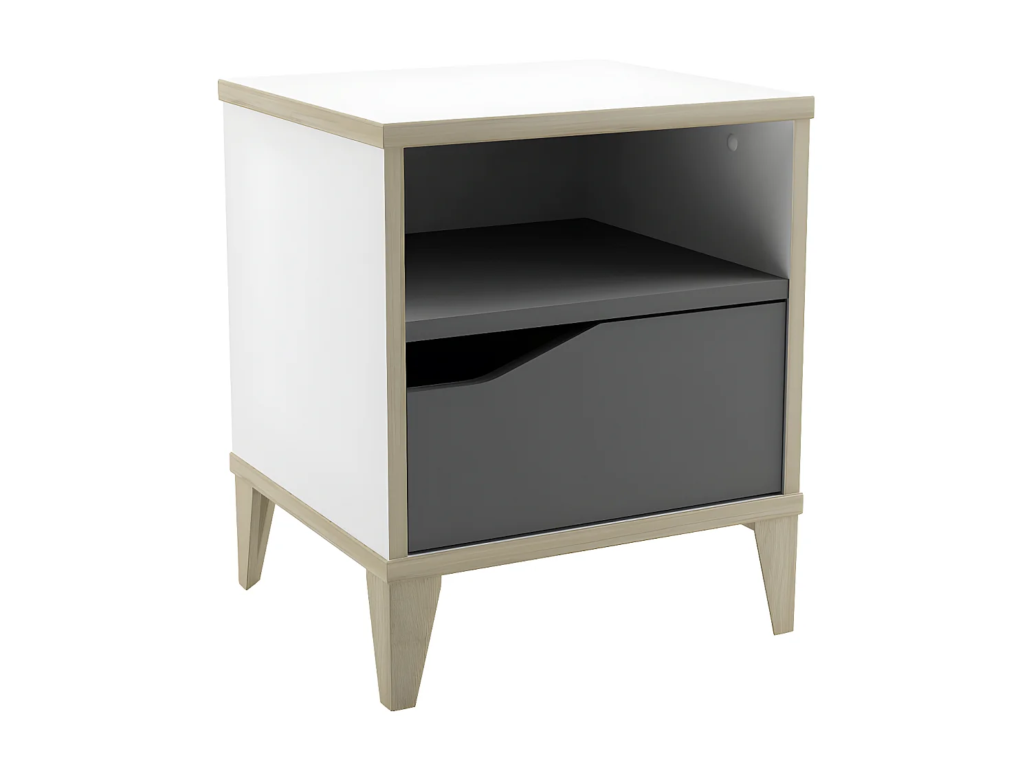 Table de chevet 1 niche 1 tiroir Blanc/Gris - NOAH - L 37 x l 33 x H 44 cm