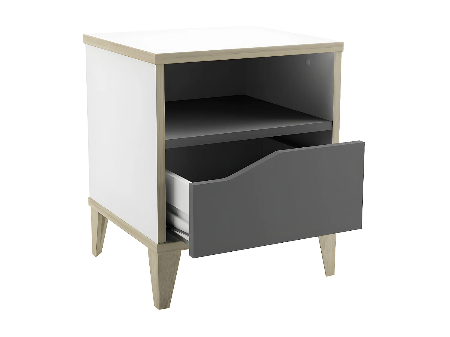 Table de chevet 1 niche 1 tiroir Blanc/Gris - NOAH - L 37 x l 33 x H 44 cm