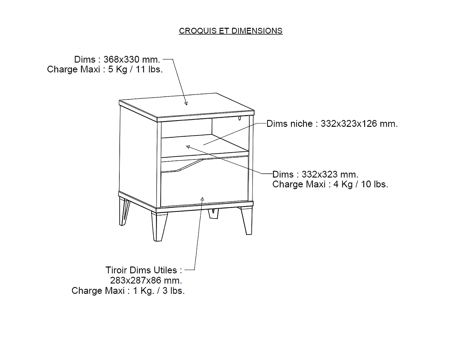 Table de chevet 1 niche 1 tiroir Blanc/Gris - NOAH - L 37 x l 33 x H 44 cm