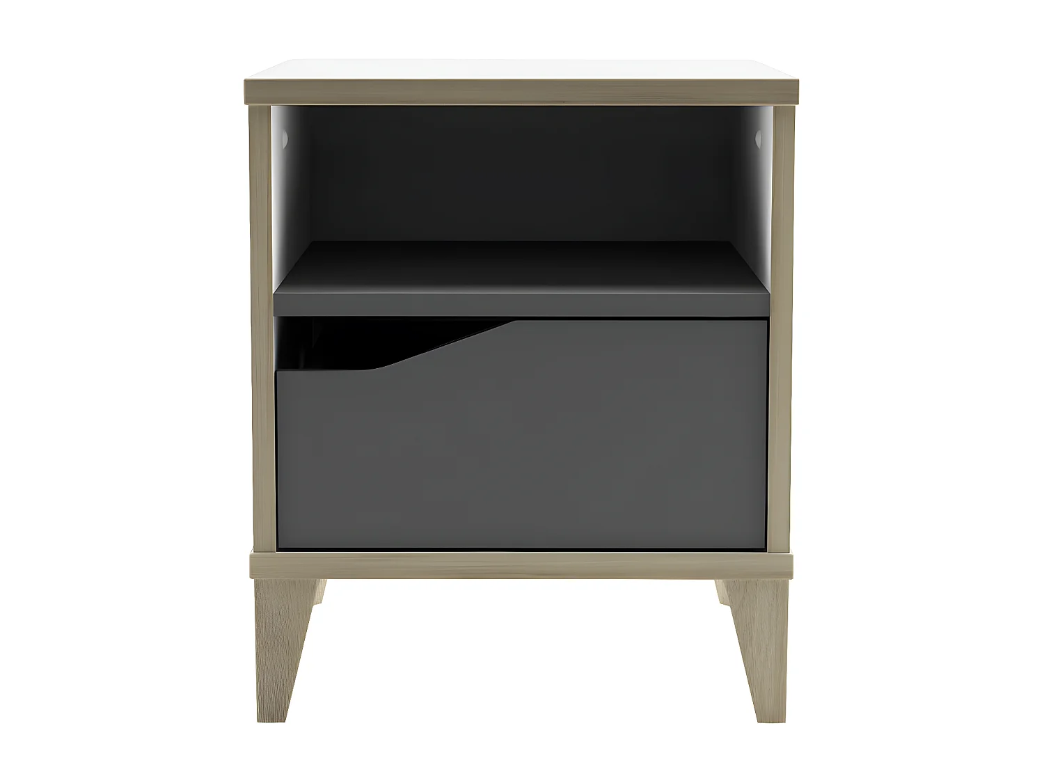 Table de chevet 1 niche 1 tiroir Blanc/Gris - NOAH - L 37 x l 33 x H 44 cm