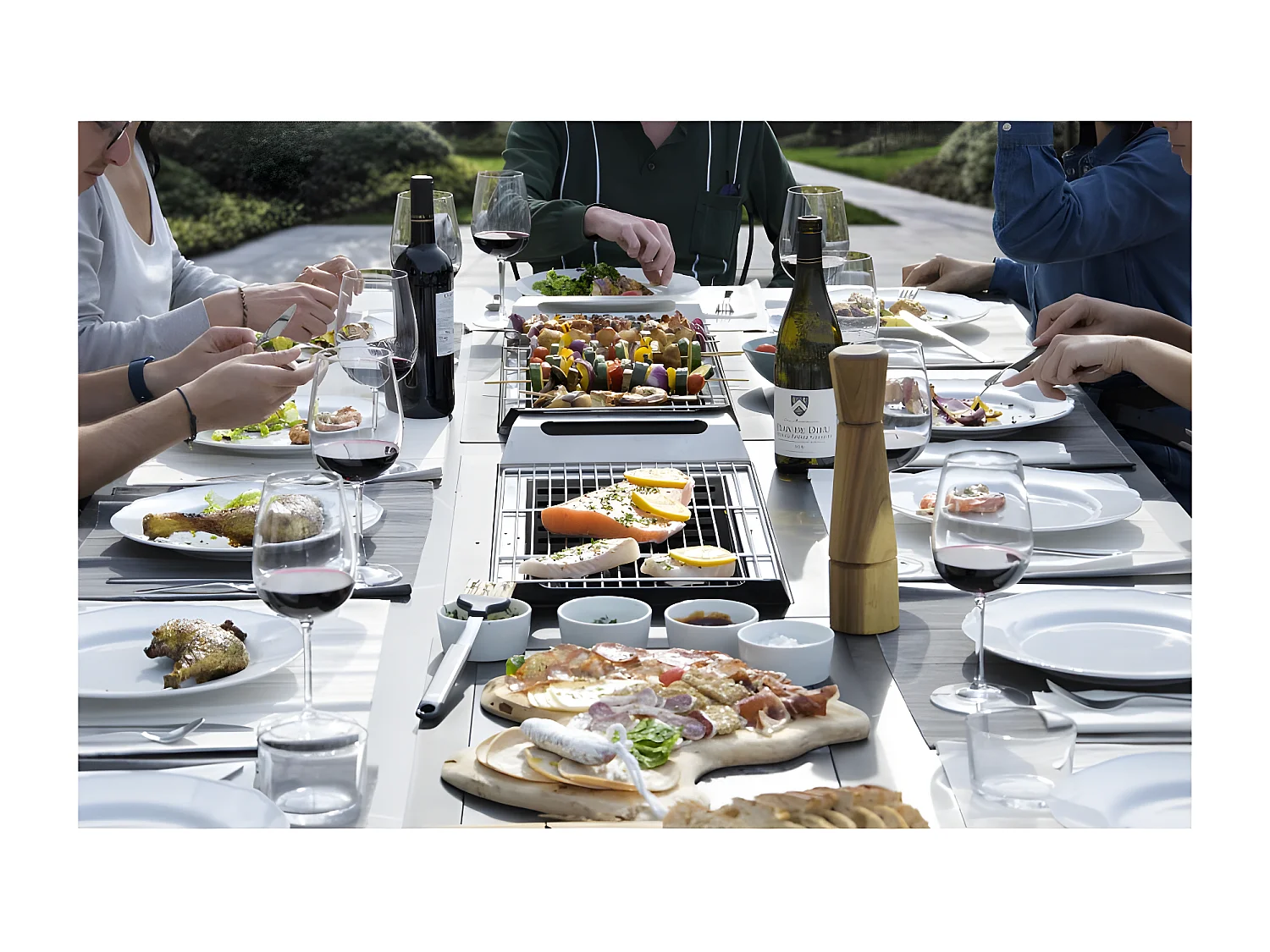 Table de jardin 10-12 personnes 280 X 120 X 75 cm - Noir effet marbré