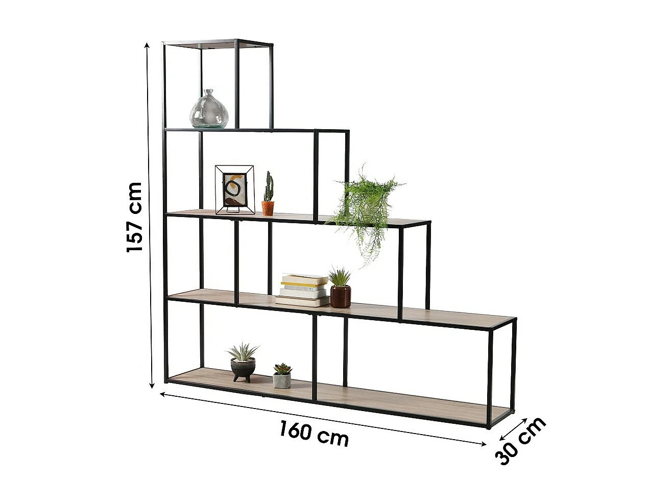 Libreria a scala con 5 livelli - Collezione HOLBORN, Dimensioni 157x30x160 cm