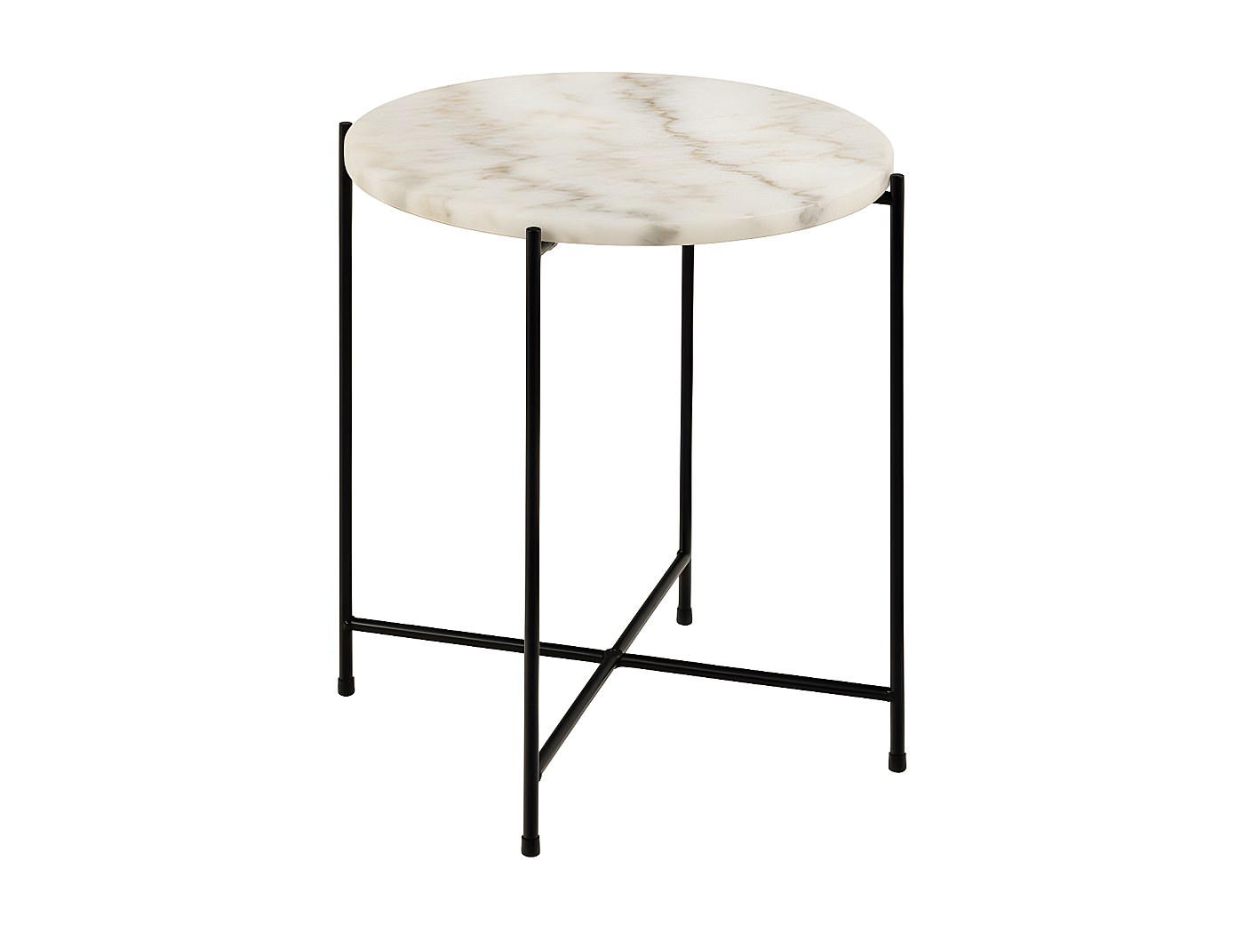 Ball & Cast Petite Table D'Appoint Ronde Moderne Faux Marbre - Structure Métal Noir Pour Petit Espace
