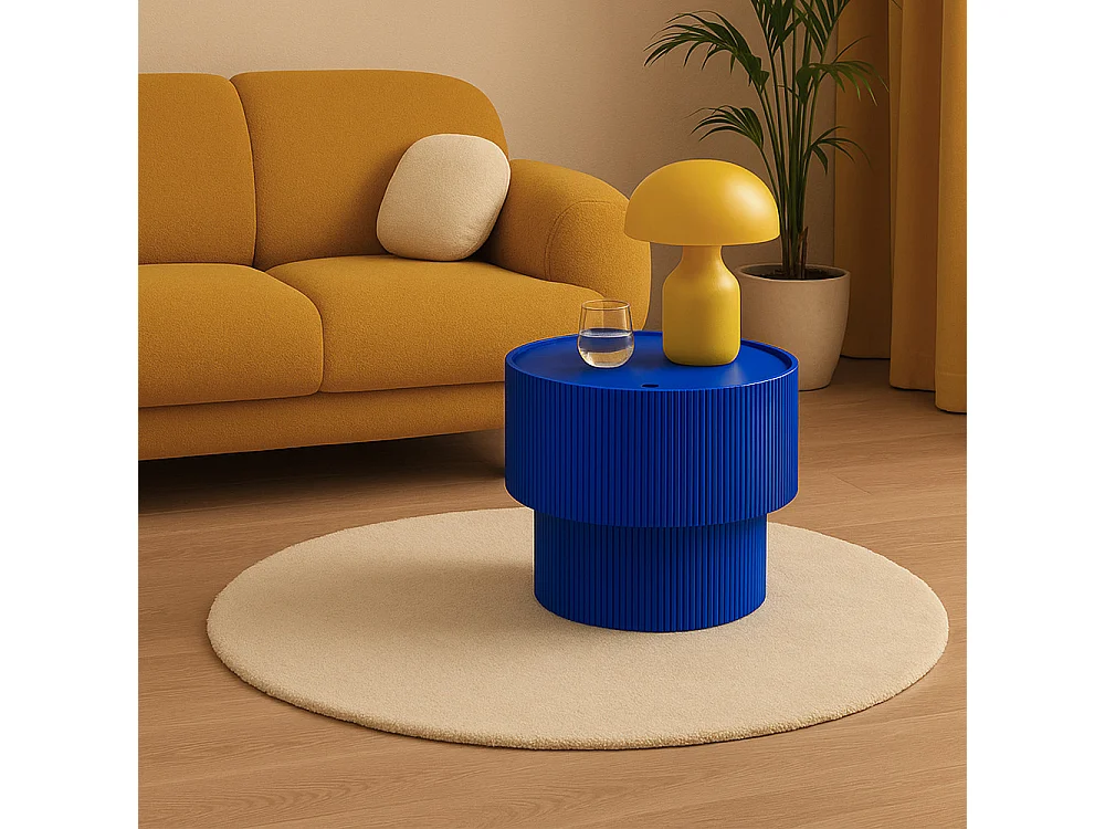 Sand II - Table d'appoint avec rangement en bois ø38,5cm - Bleu électrique
