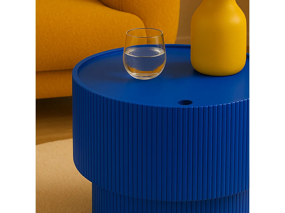 Sand II - Table d'appoint avec rangement en bois ø38,5cm - Bleu électrique