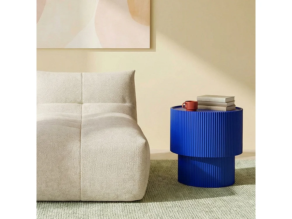 Sand II - Table d'appoint avec rangement en bois ø38,5cm - Bleu électrique