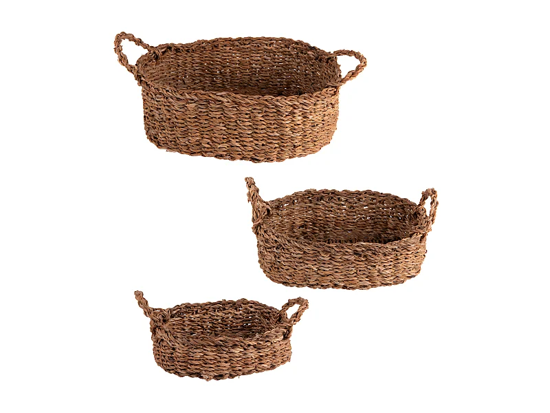 Set de 3 paniers ovales avec poignées jonc de mer