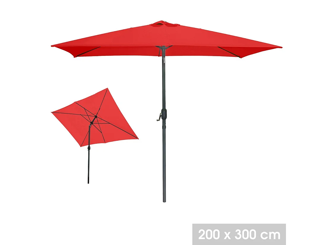 Parasol inclinable rectangulaire rouge 200x300x250 cm – Toile 180 g/m² déperlante