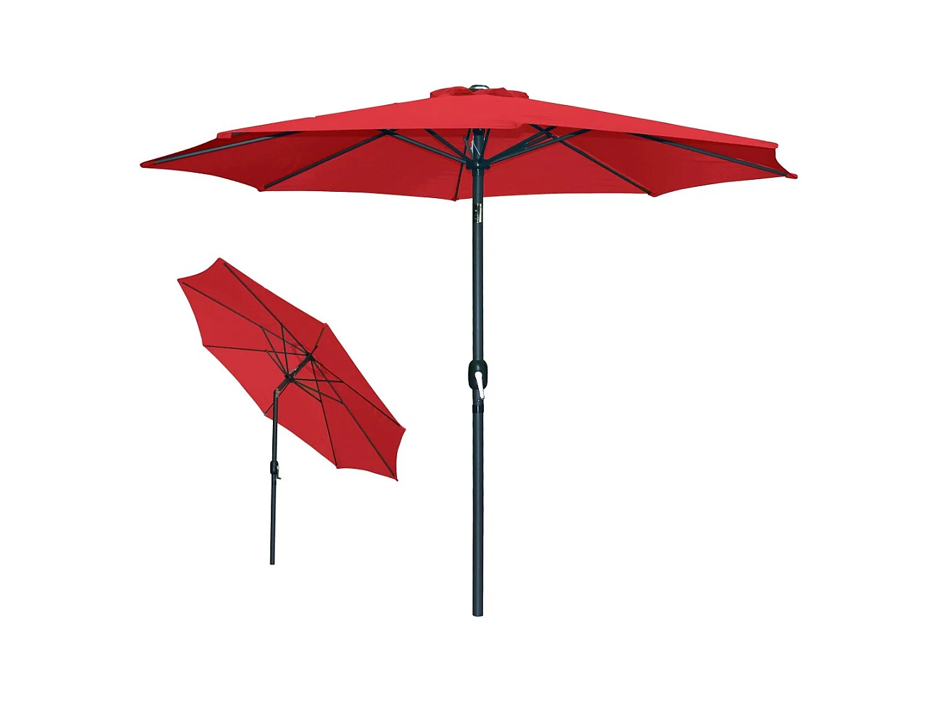 Parasol inclinable rond rouge Ø300 cm – Mât aluminium gris anthracite et toile déperlante