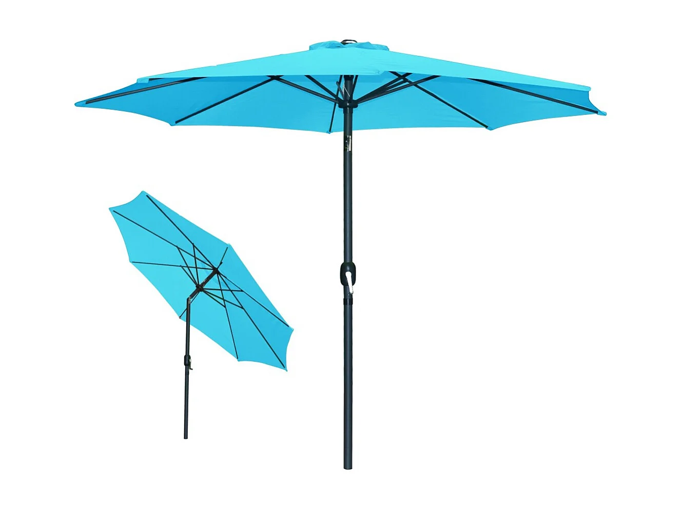 Parasol inclinable rond bleu turquoise Ø300 cm – Mât aluminium gris anthracite et toile déperlante