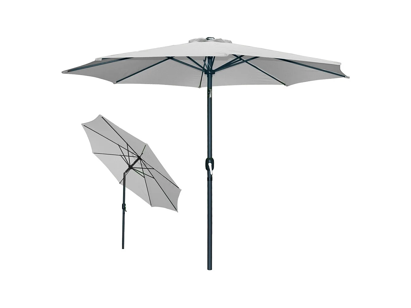 Parasol inclinable rond gris clair Ø300 cm – Mât aluminium gris anthracite et toile déperlante