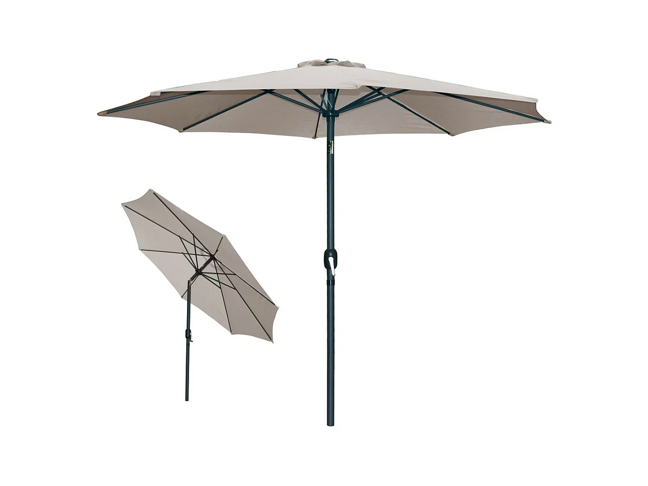 Parasol inclinable rond taupe Ø300 cm – Mât aluminium gris anthracite et toile déperlante
