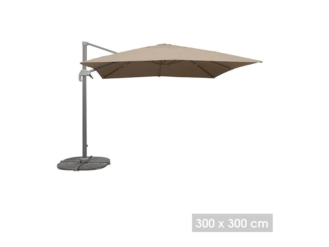 Parasol décentré carré taupe 300x300x255 cm – Couverture polyester 250 g/m²