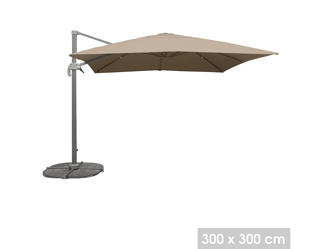 Parasol décentré carré taupe 300x300x255 cm – Couverture polyester 250 g/m²