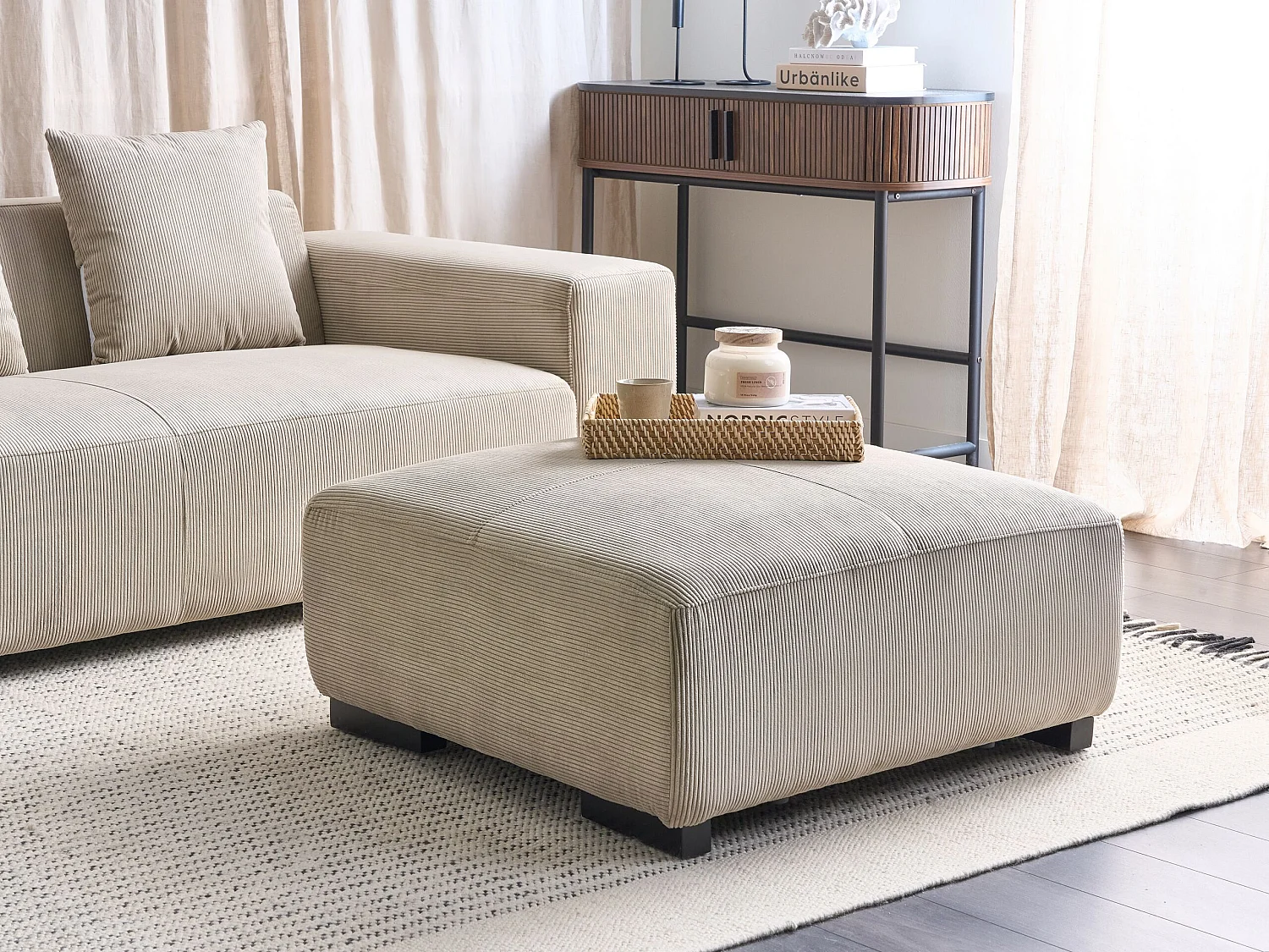 Ottoman LUNGO Velours côtelé Beige