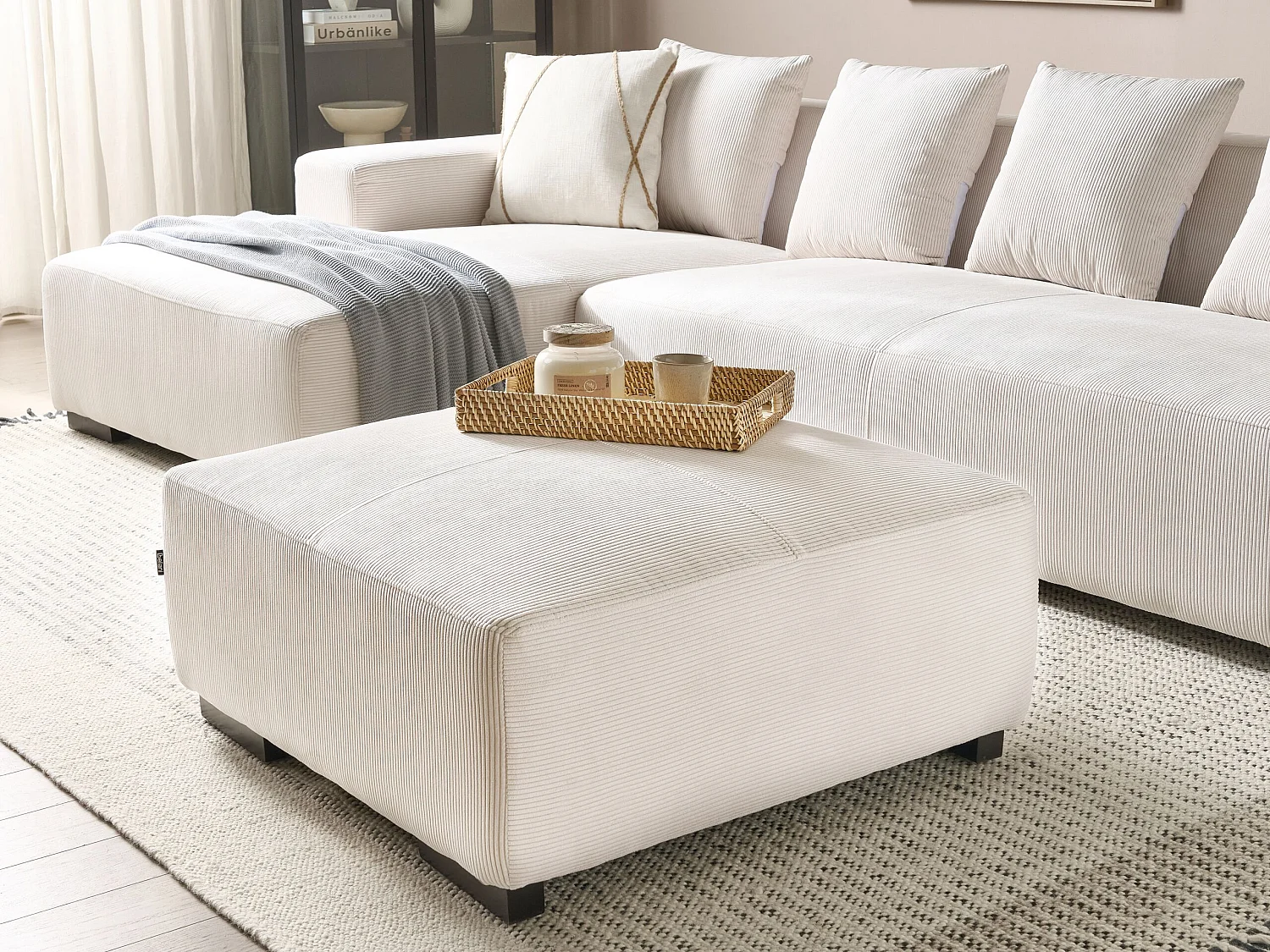 Ottoman LUNGO Velours côtelé Blanc cassé