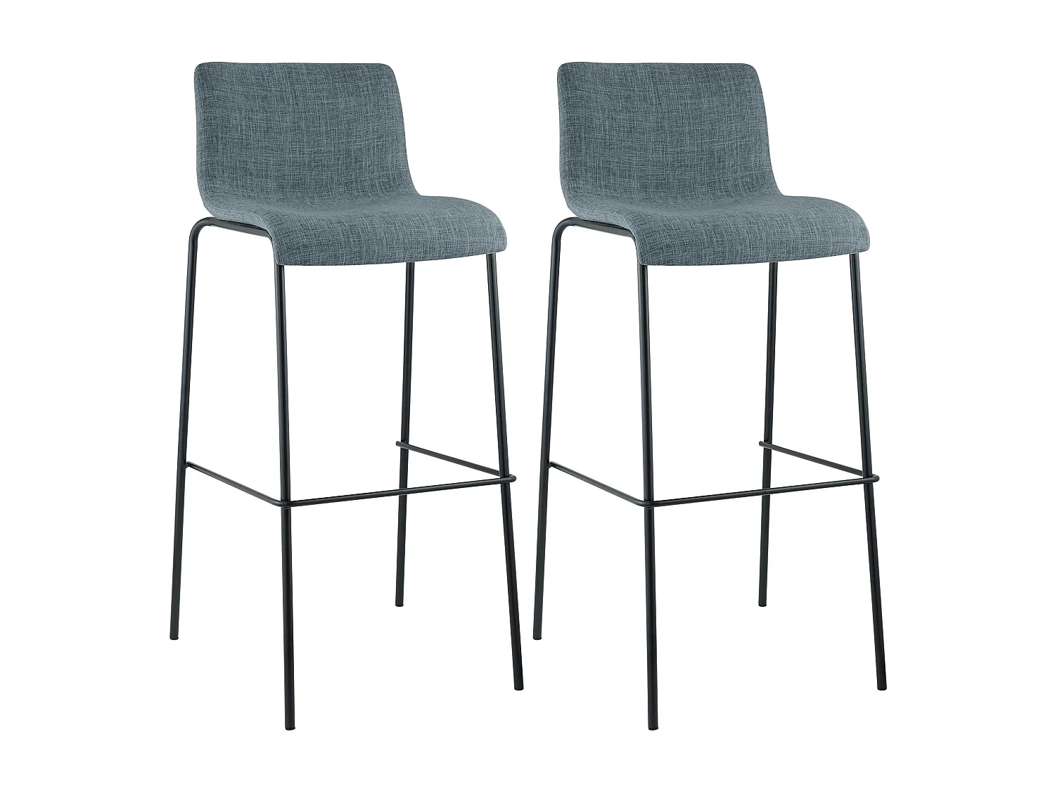 Lot de 2  Tabouret de bar - Tissu & Noir - Bleu - Hover