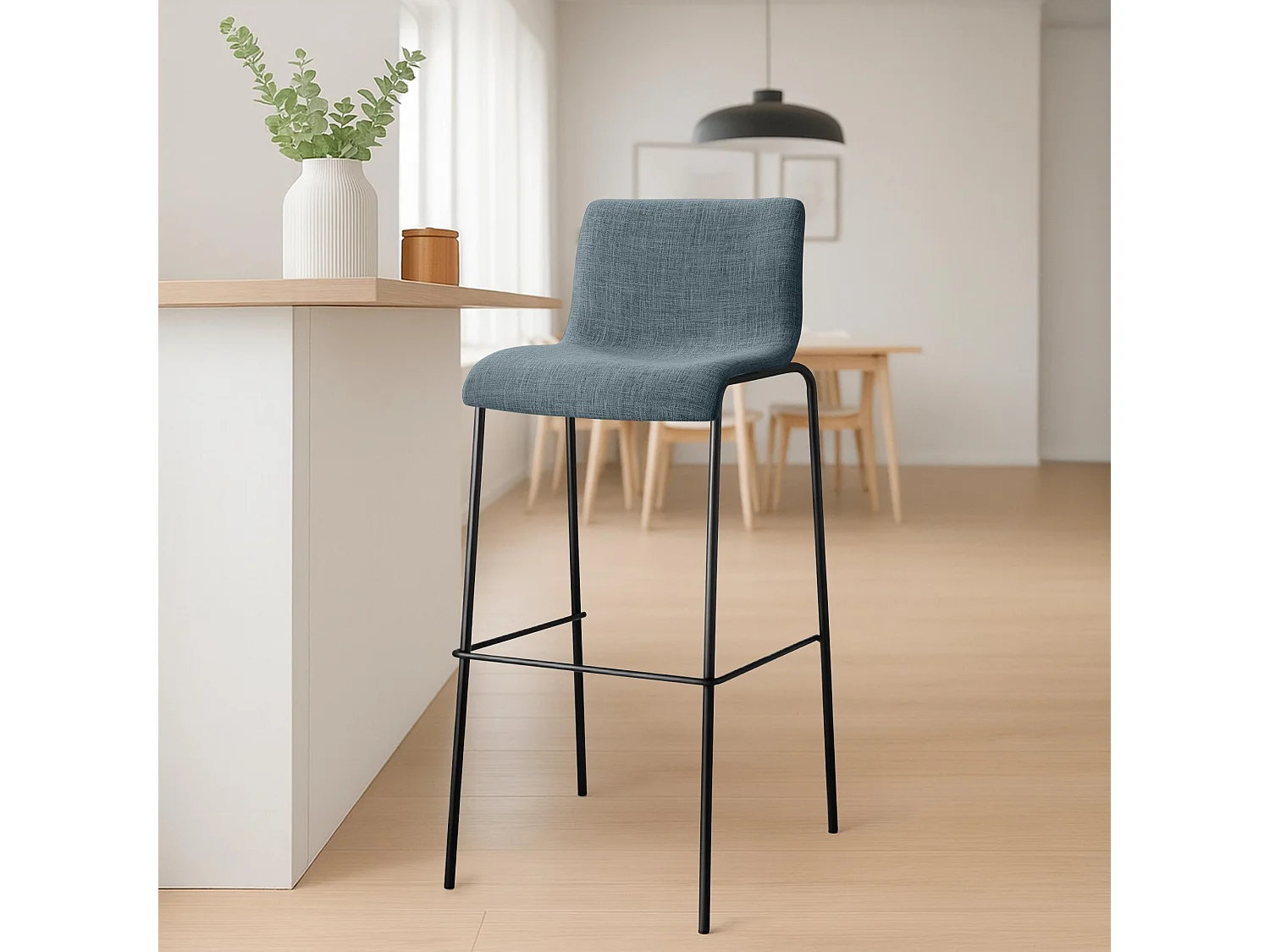 Lot de 2  Tabouret de bar - Tissu & Noir - Bleu - Hover