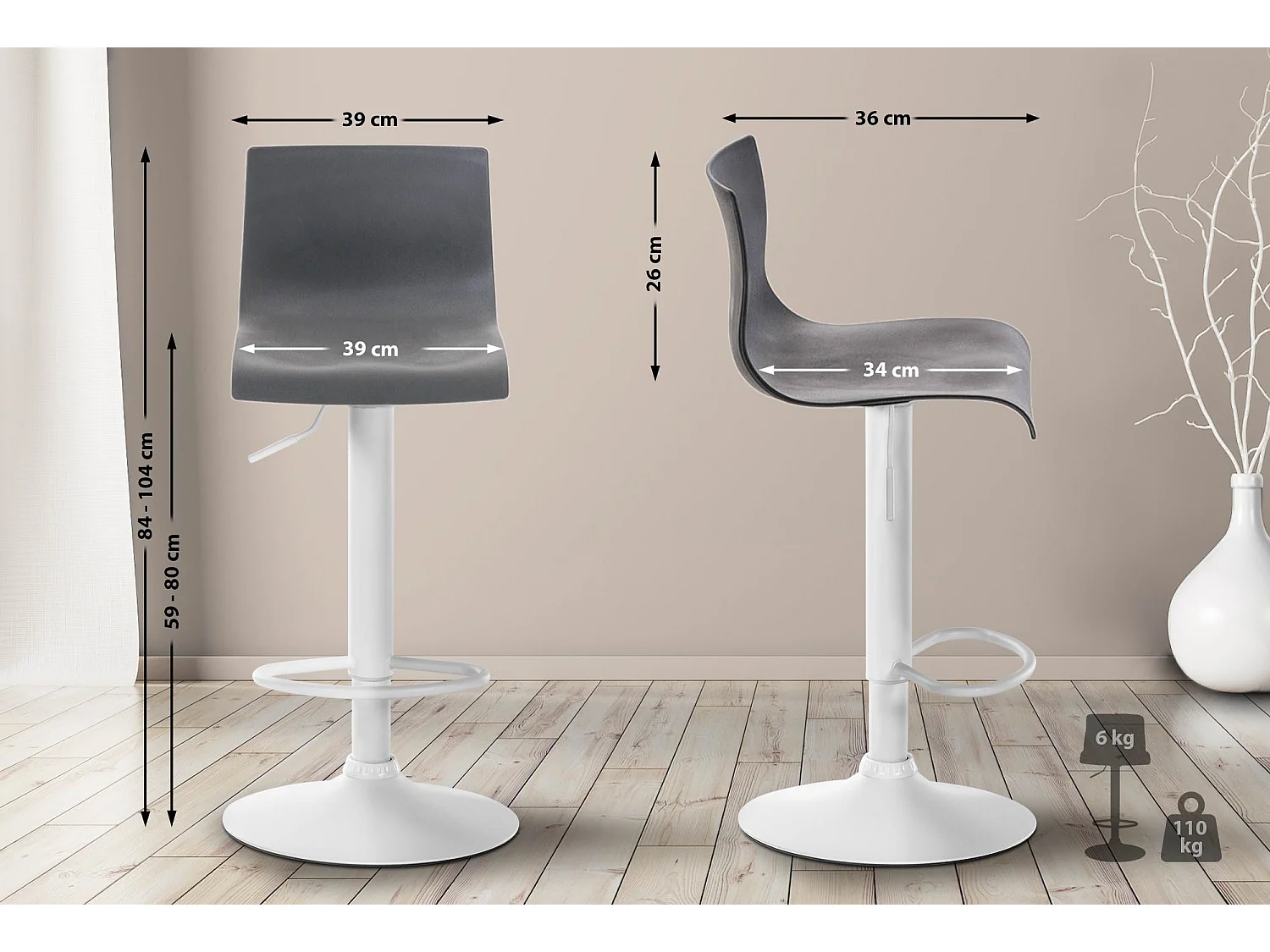 Tabouret de bar - Plastique - Gris - Hoover