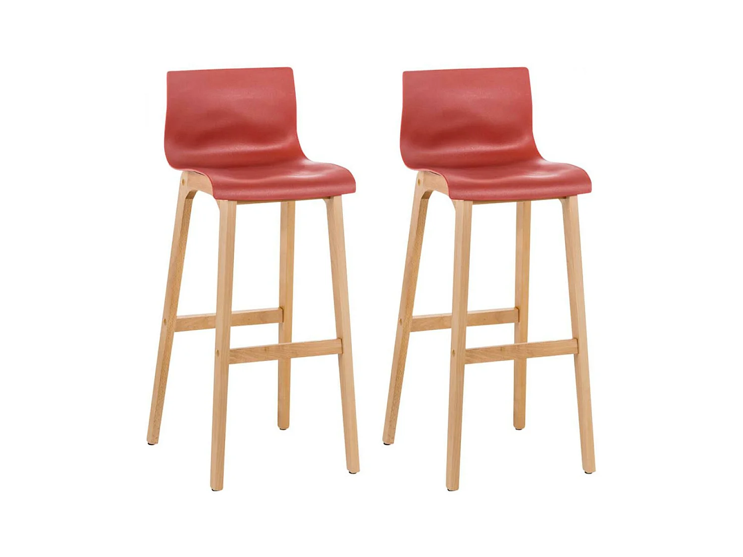 Lot de 2  Tabouret de bar - Bois & Acier inoxydable - Rouge - Hover