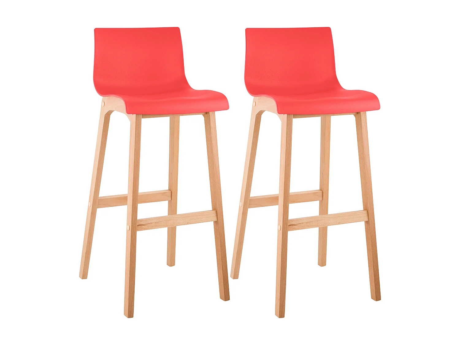 Lot de 2  Tabouret de bar - Bois - Rouge - Hover