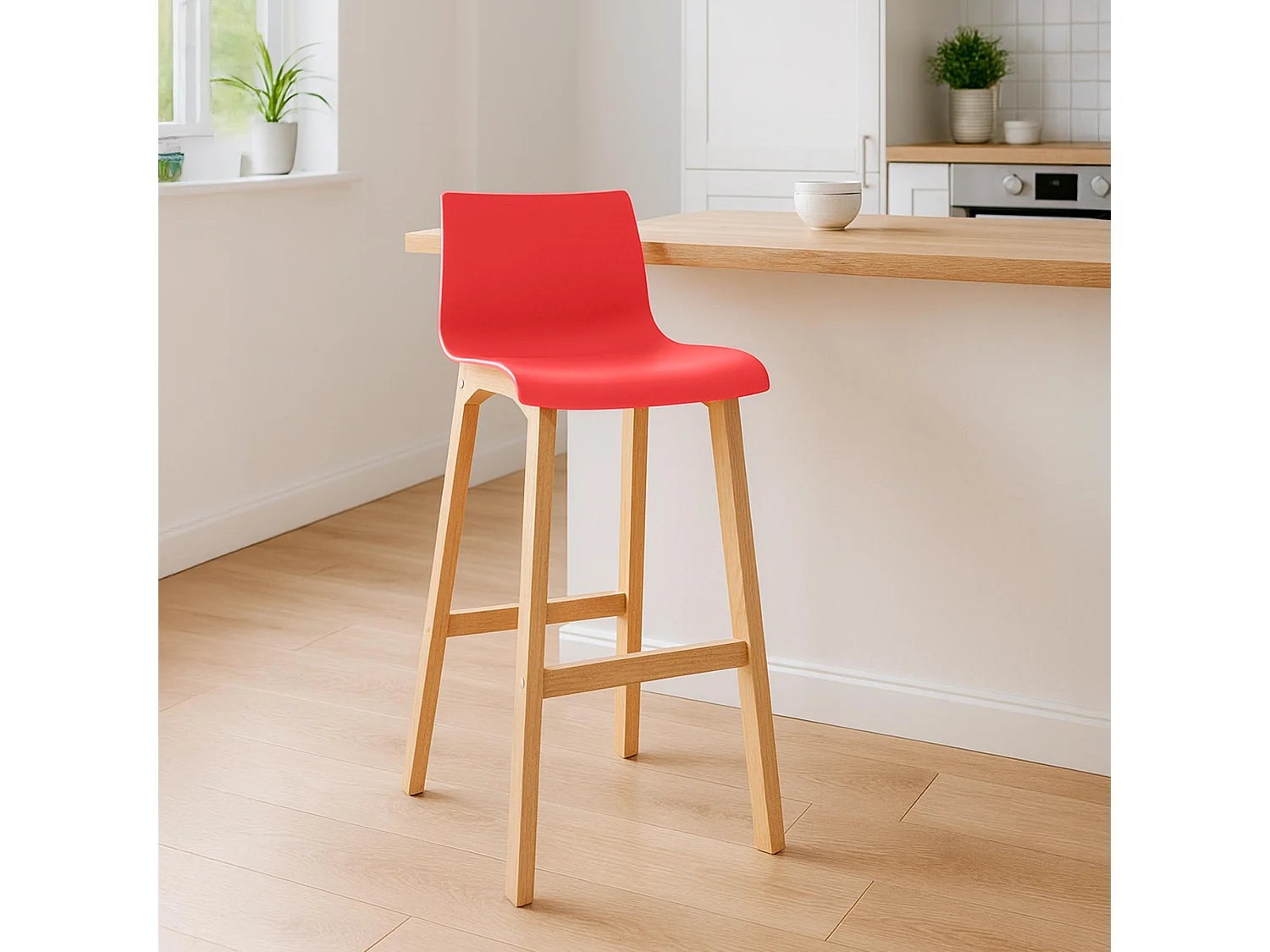 Lot de 2  Tabouret de bar - Bois - Rouge - Hover