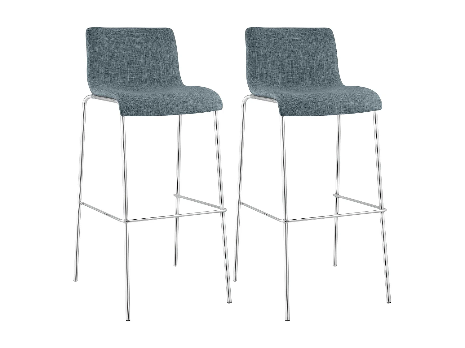 Lot de 2  Tabouret de bar - Tissu & Chrome - Bleu - Hover