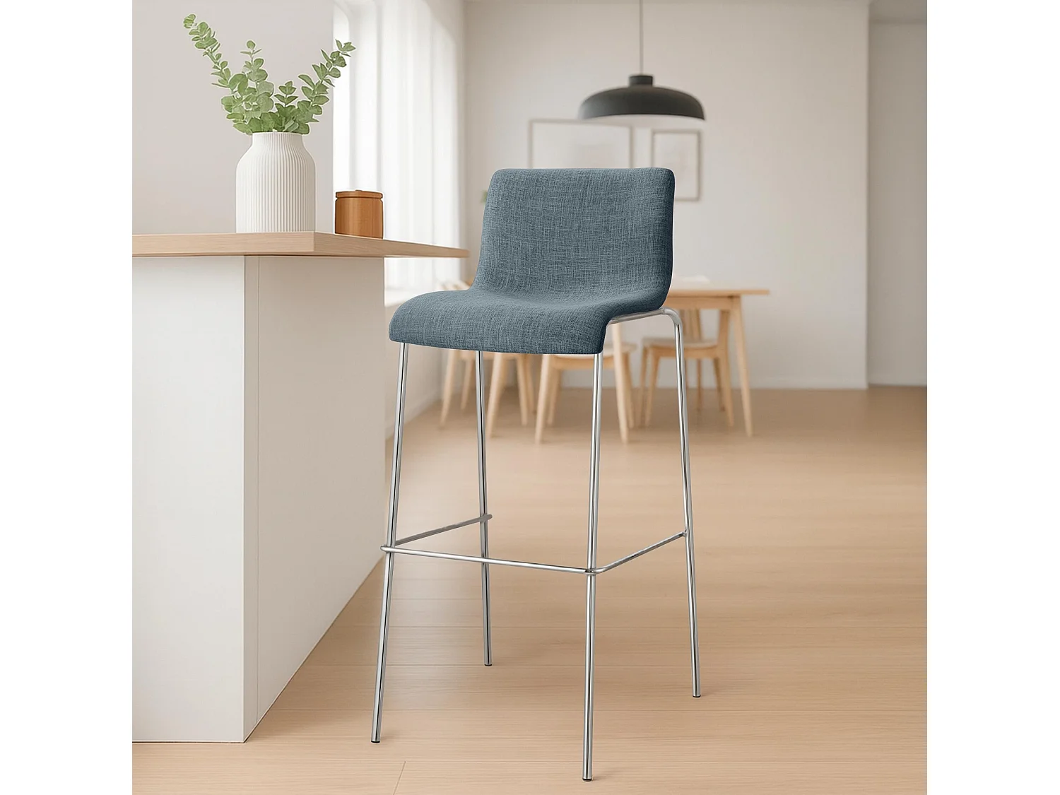 Lot de 2  Tabouret de bar - Tissu & Chrome - Bleu - Hover