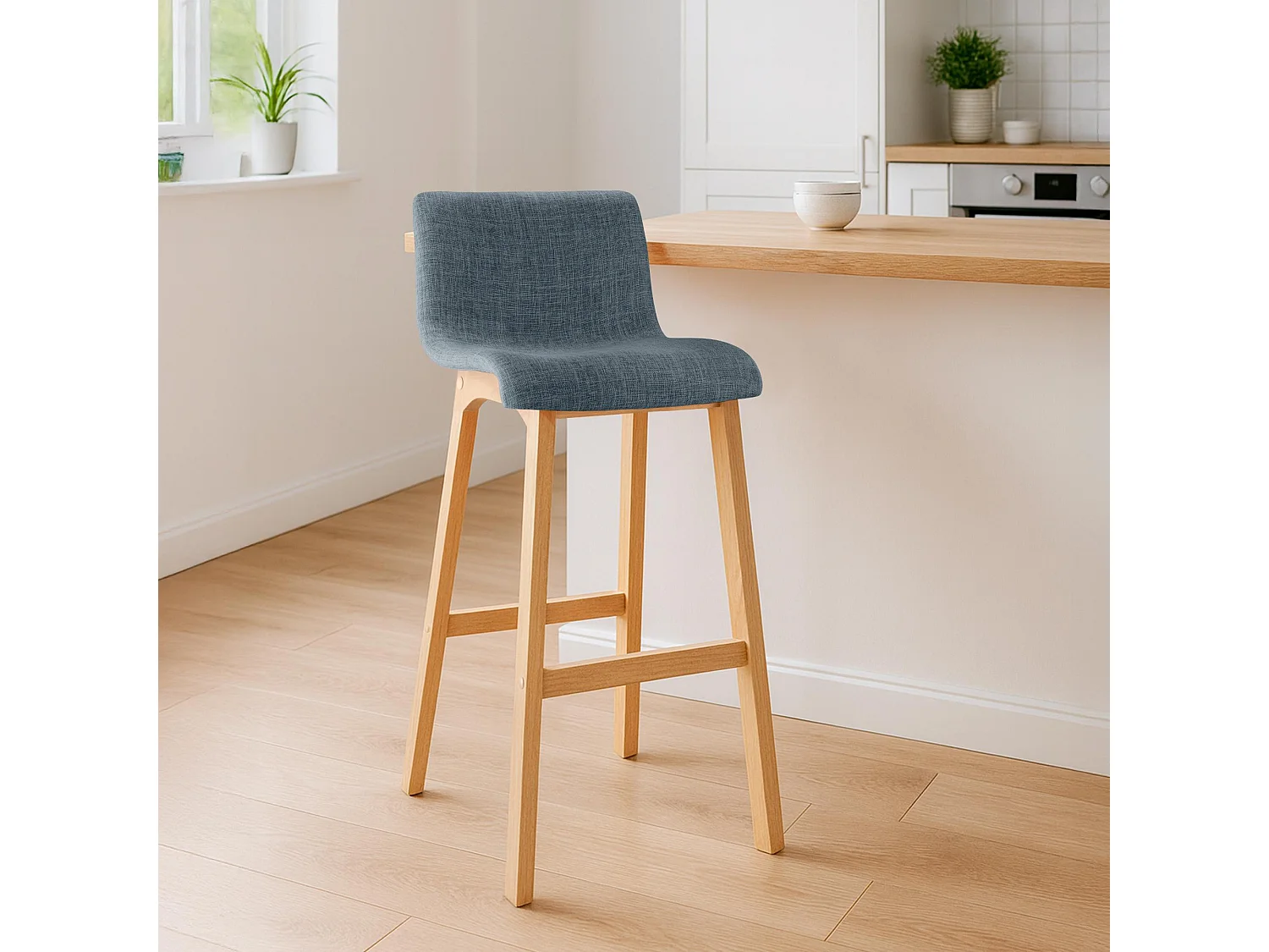 Lot de 2  Tabouret de bar - Tissu - Bleu - Hover