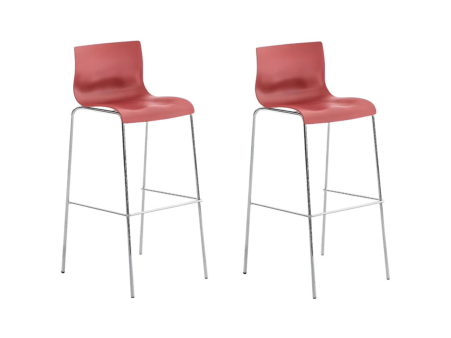 Lot de 2  Tabouret de bar - Plastique & Chrome - Rouge - Hover
