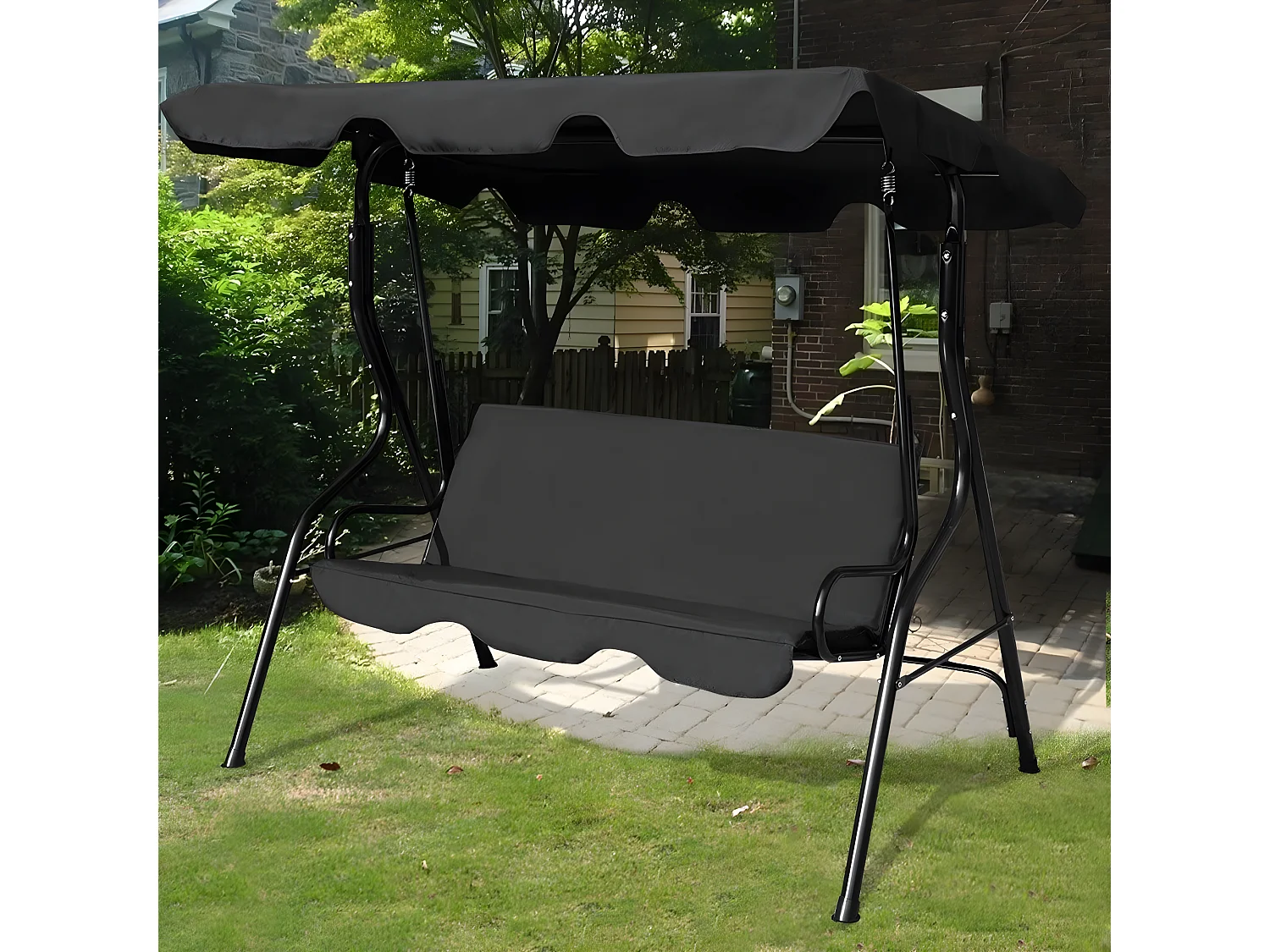 Balancelle de Jardin sur Pied pour 3 Personnes avec Toit Imperméabilisant Idéal pour Jardin Terrasse Noir