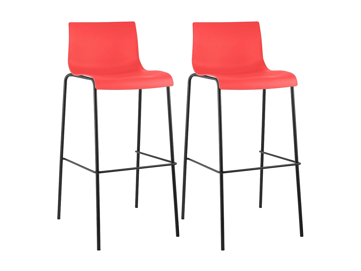 Lot de 2  Tabouret de bar - Plastique & Noir - Rouge - Hover