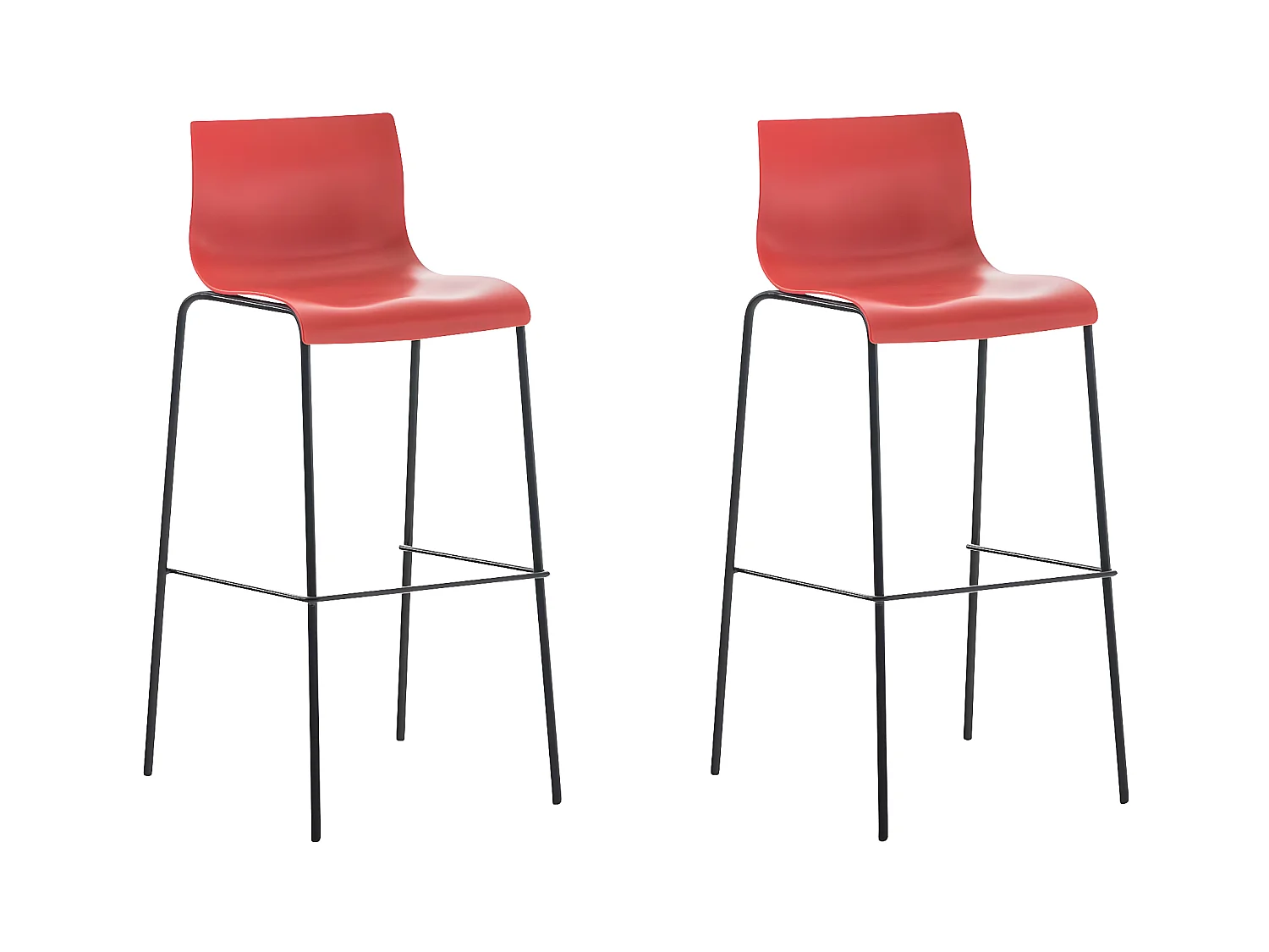 Lot de 2  Tabouret de bar - Plastique & Noir - Rouge - Hover