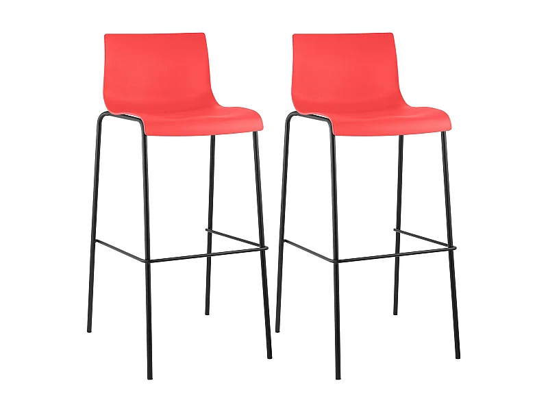 Lot de 2  Tabouret de bar - Plastique & Noir - Rouge - Hover