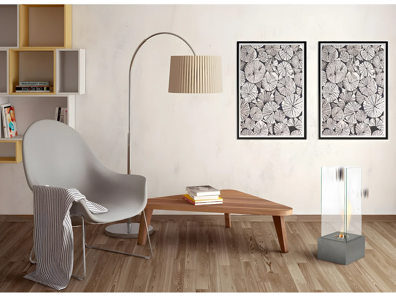 Moderne Bioethanol-Kamine in Grau mit Prägung 25 x 25 x H 65 cm