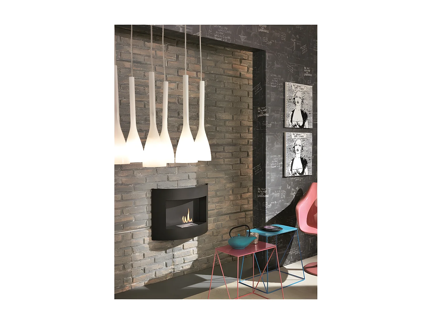 Schwarzer Bioethanol-Wanddesign-Biokamin 63 x 15,5 x H 45 cm