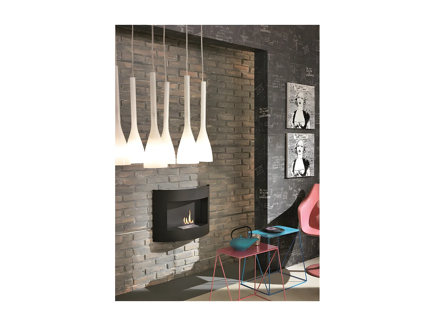 Schwarzer Bioethanol-Wanddesign-Biokamin 63 x 15,5 x H 45 cm