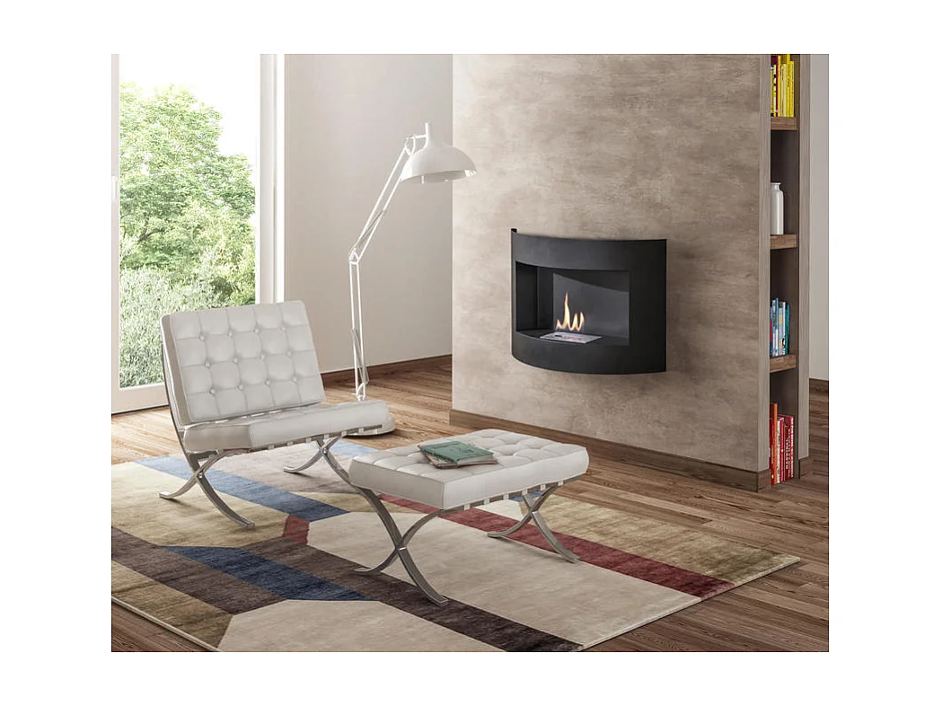 Redonda - Biocamino da parete in Metallo Nero