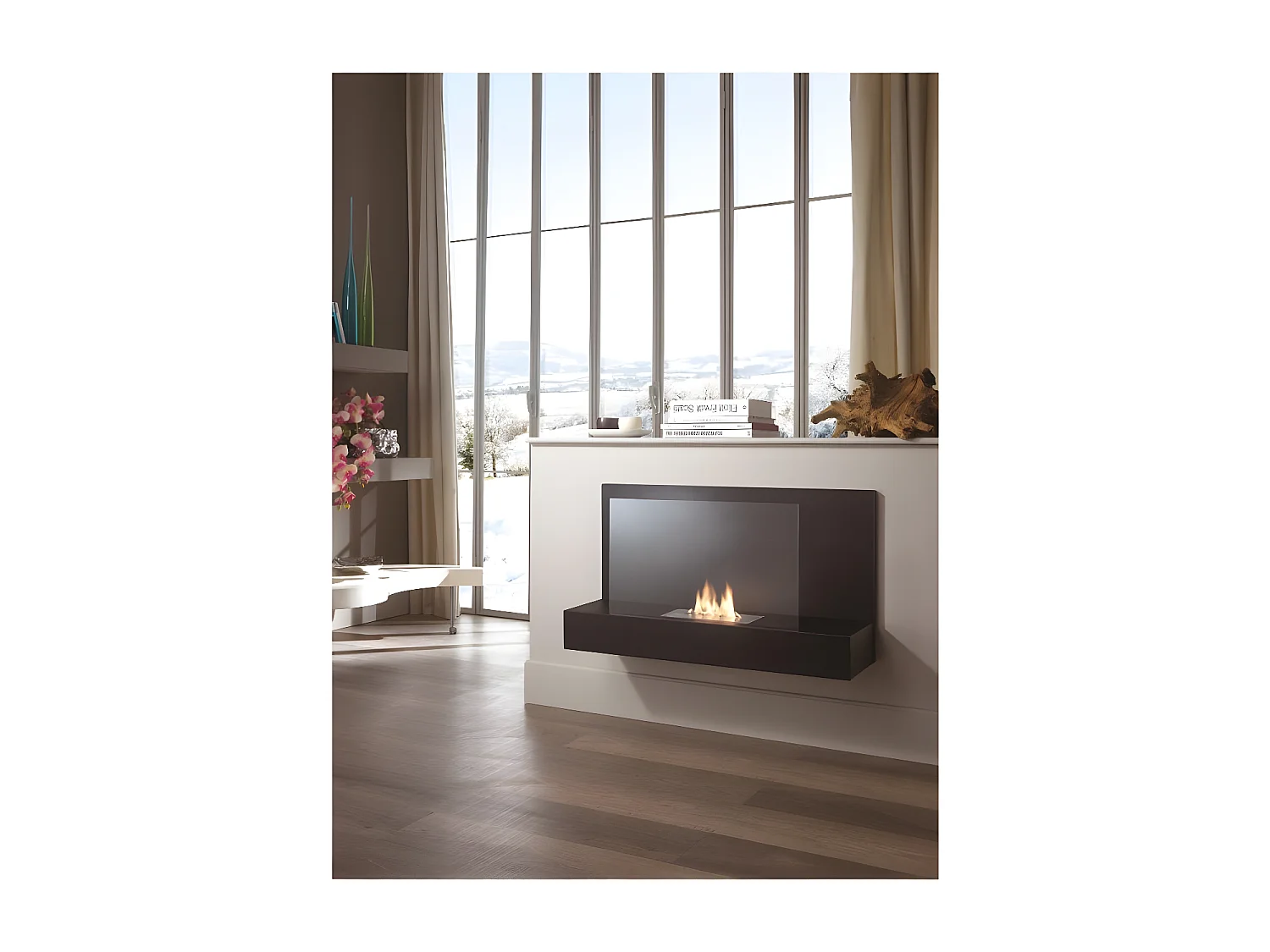 Schwarzer Bioethanol-Wanddesign-Biokamin 90 x 26 x H 50 cm