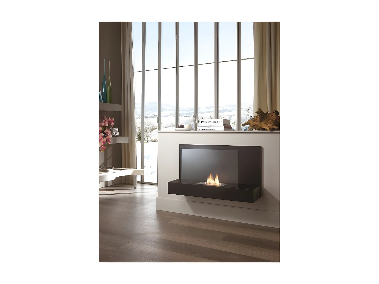 Schwarzer Bioethanol-Wanddesign-Biokamin 90 x 26 x H 50 cm