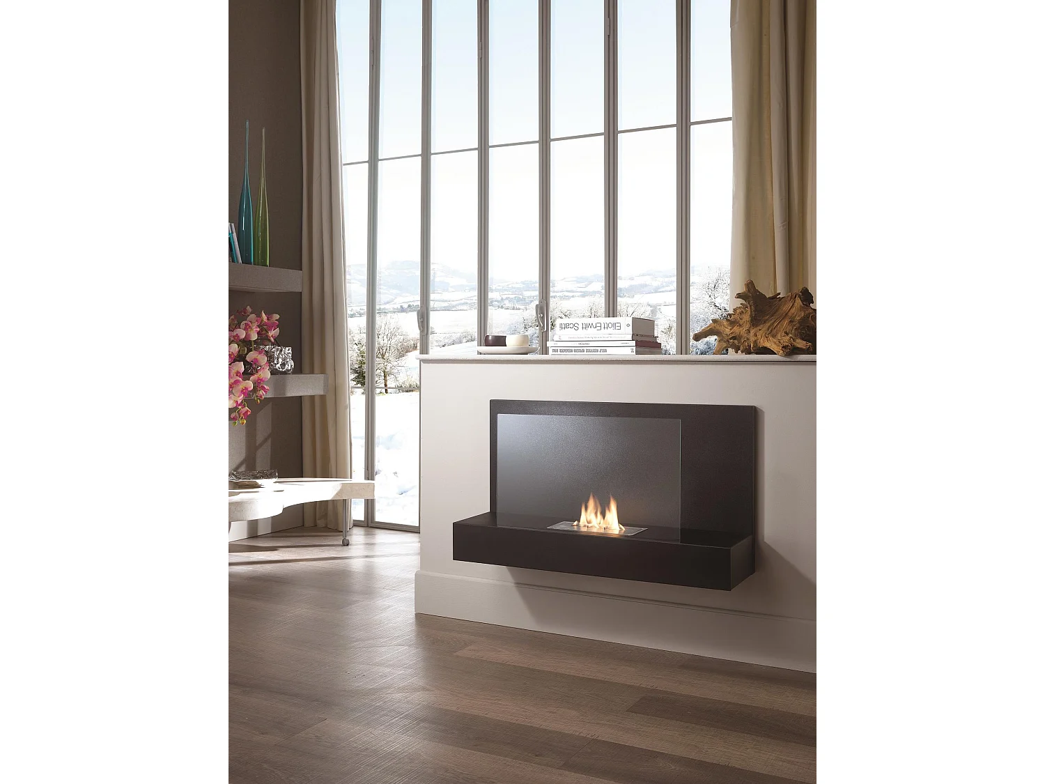 Bmovie Biocheminée murale en métal noir