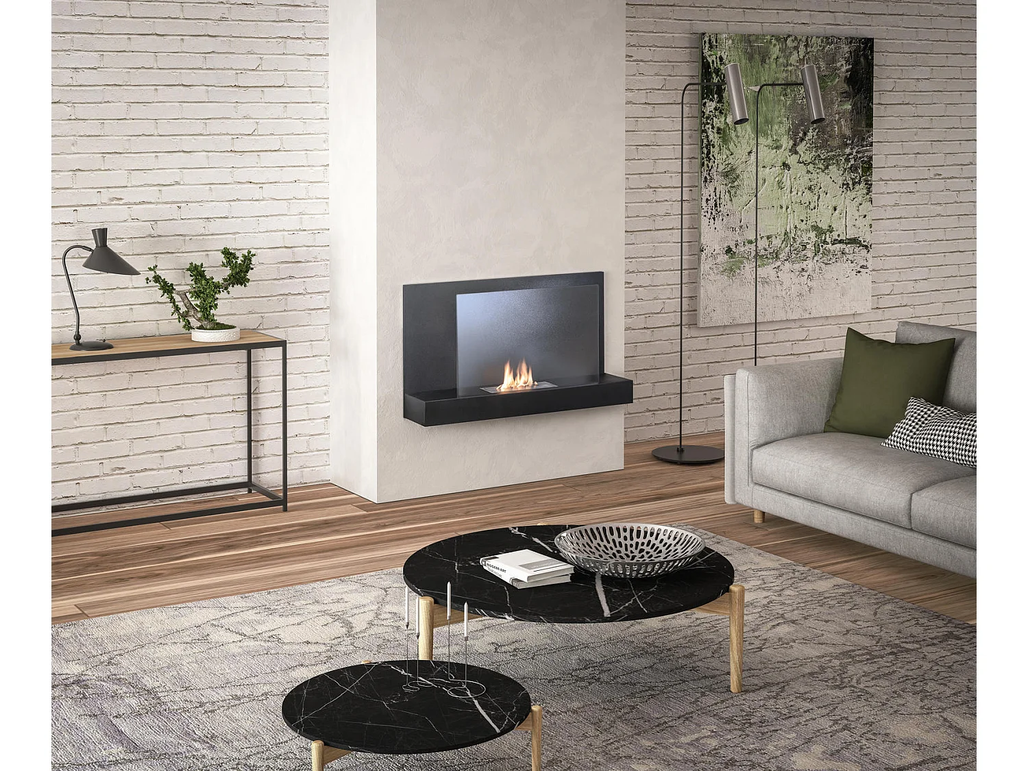 Bmovie Biocheminée murale en métal noir