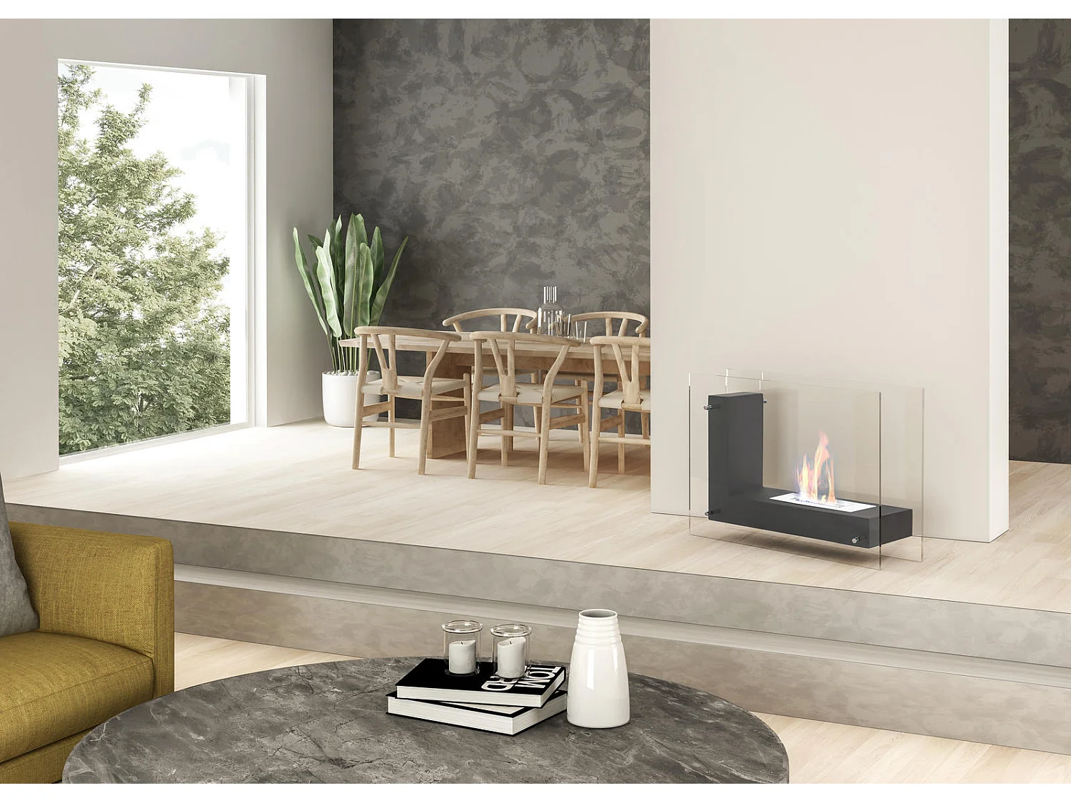 Crossing Biocheminée sur pied en métal noir