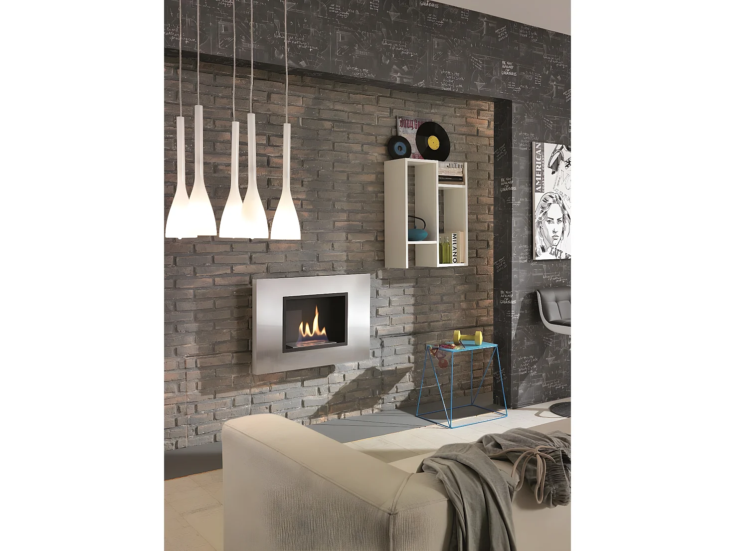 Design-Bioethanol-Wand-Biokamin in Chromgrau 78 x 17 x H 54 cm