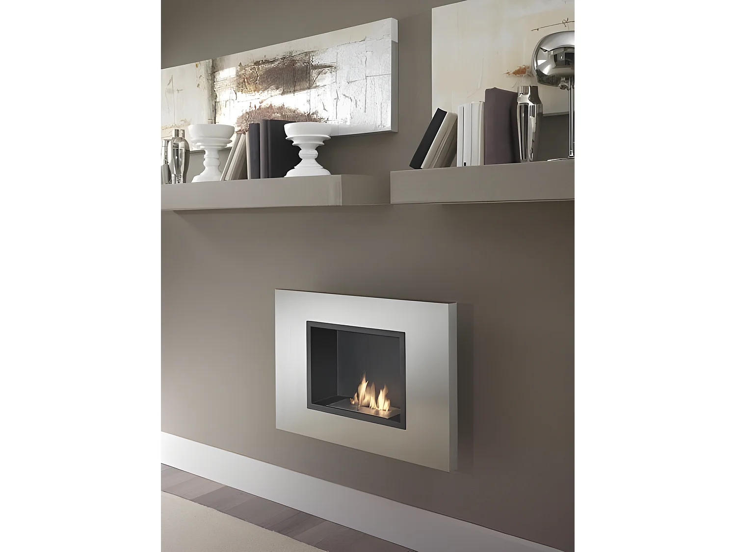 Design-Bioethanol-Wand-Biokamin in Chromgrau 78 x 17 x H 54 cm