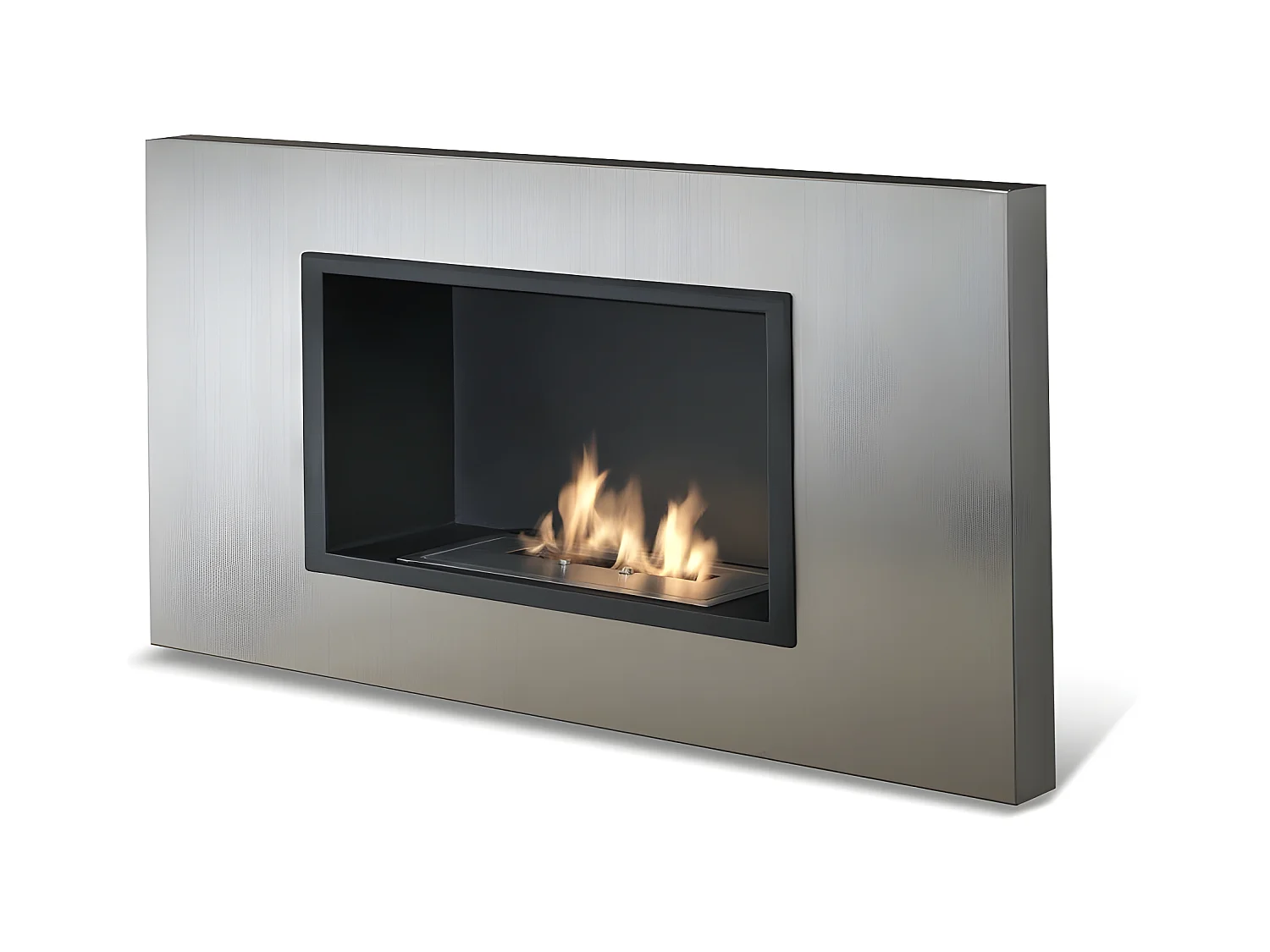 Bio-cheminée murale au bioéthanol design gris chrome 78 x 17 xh 54 cm
