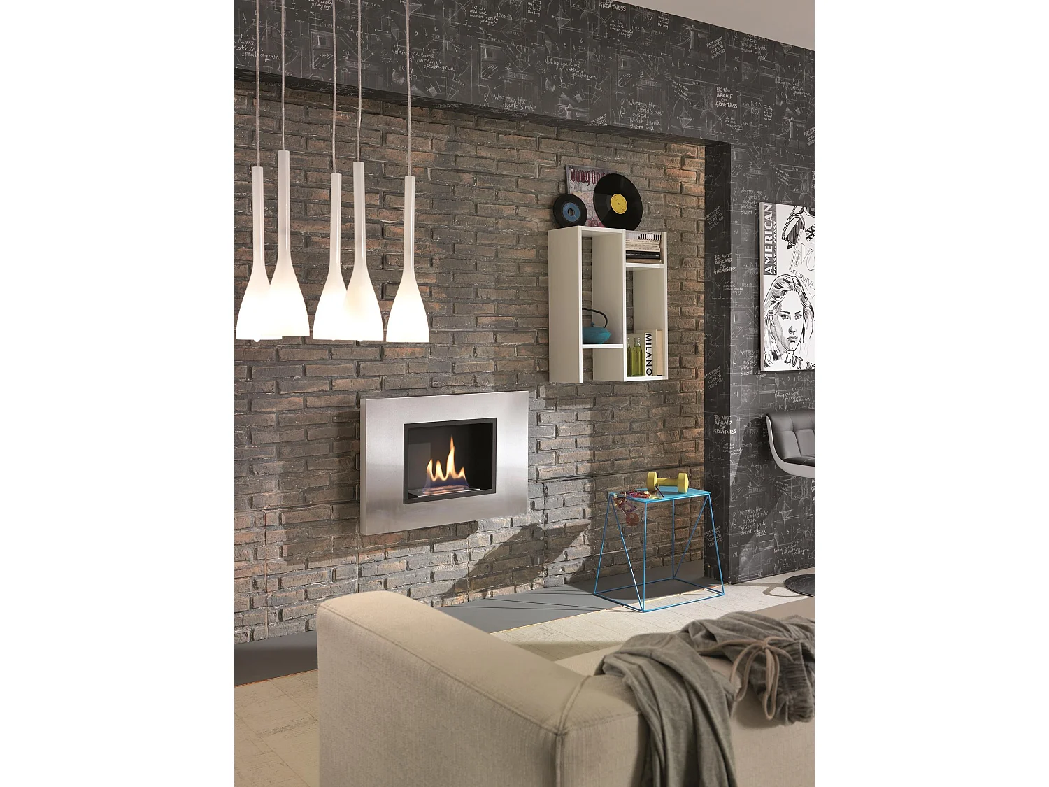 Invierno j. - Biochimenea de pared en acero cromado