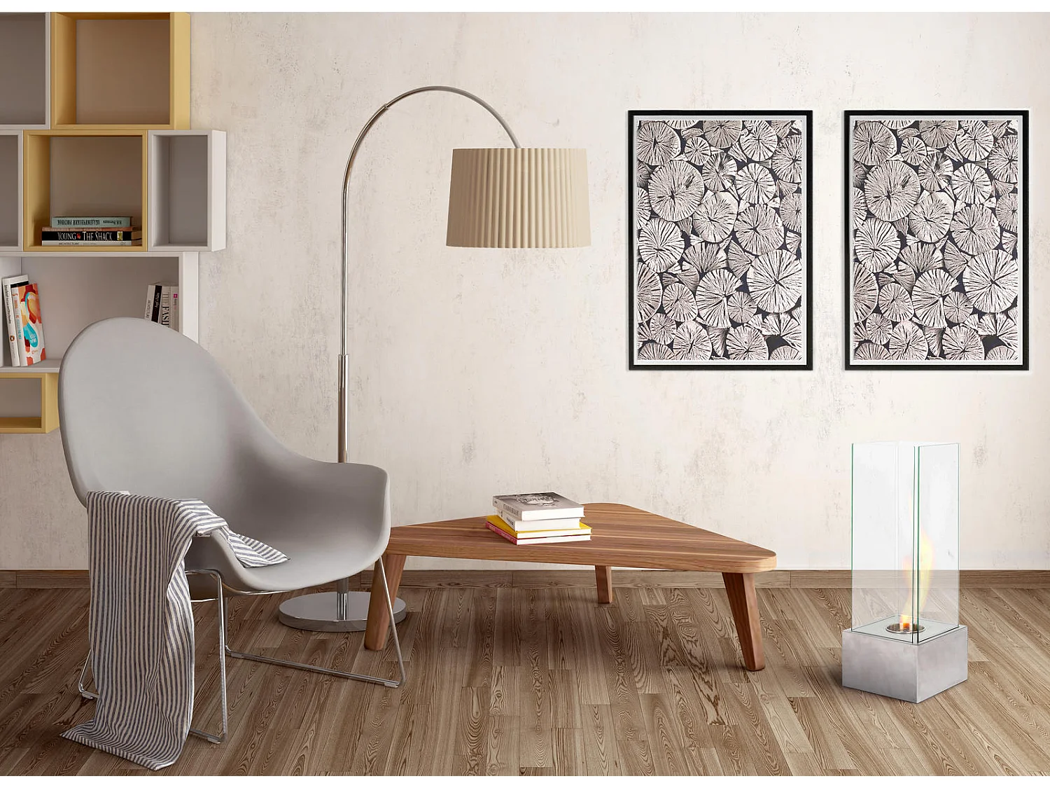 Designboden Bioethanol Biokamin in Chromgrau 25 x 25 x H 65 cm