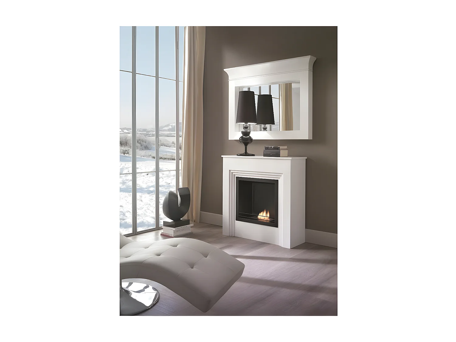 Bio-cheminée au sol design au bioéthanol blanc 96 x 35 xh 96 cm