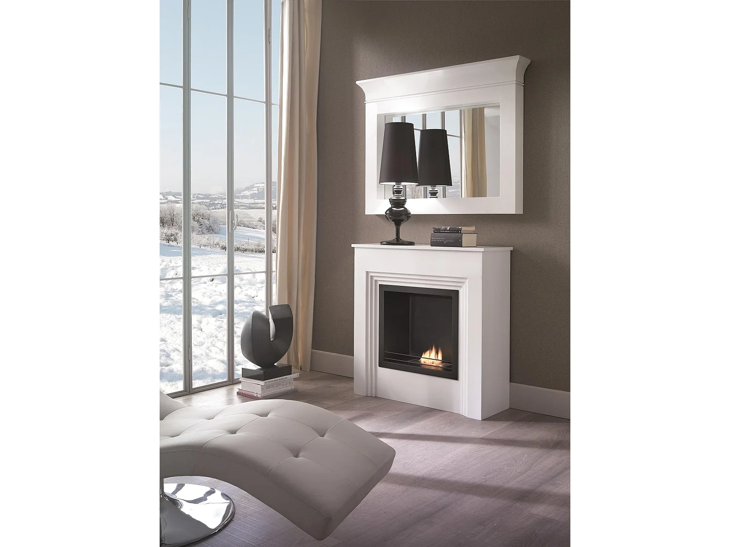 Family - Bodenstehender Biokamin aus weiß lackiertem MDF